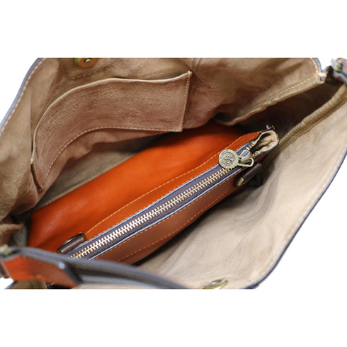 Floto Italian Leather Shopper  Handbag Tote Bag Sardinia brown and orange 2